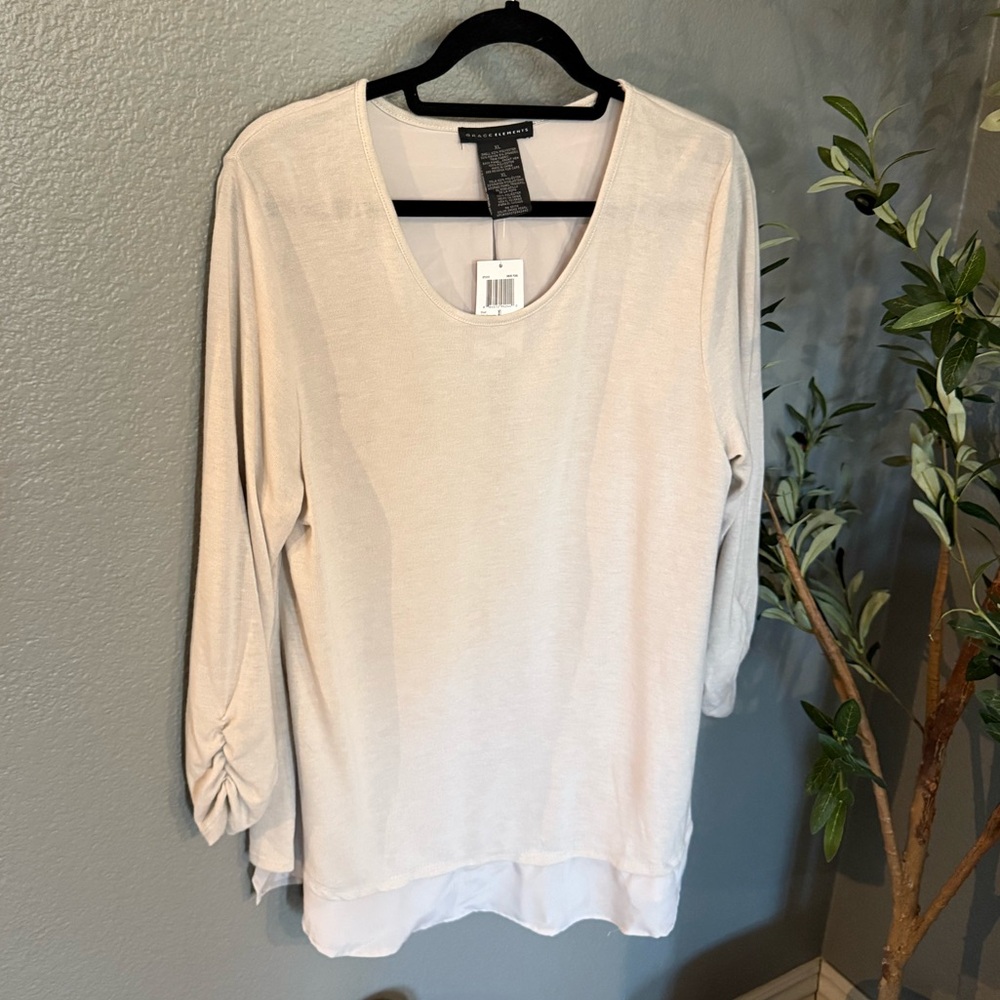 Grace Elements 3/4 Sleeve Cream Blouse
